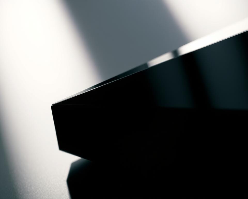 A striking close-up image of a sophisticated IPTV device, showcasing its sleek, minimalist design. The device has a glossy black chassis with sharp, angular edges, conveying a sense of technical precision. Soft, directional lighting illuminates the device, casting dramatic shadows that accentuate its form. The background is blurred, keeping the focus entirely on the IPTV hardware. The image communicates a sense of advanced functionality and premium quality, perfectly suited to illustrate the "Aspects techniques avancés pour les utilisateurs expérimentés" section of the article.